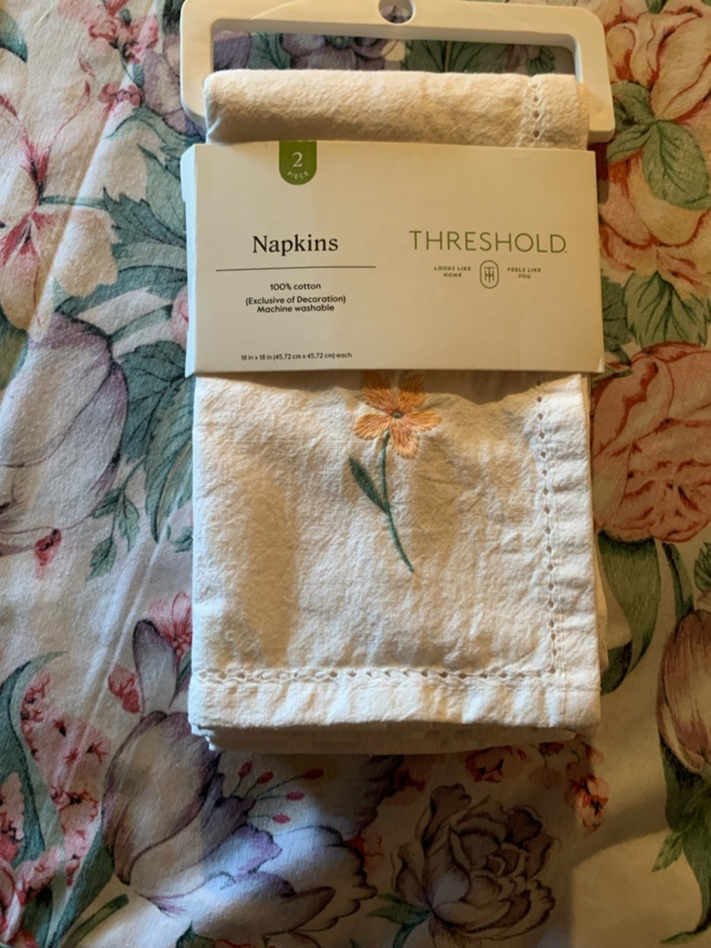 Threshold Cotton Napkins with Cream Base and Orange Floral Embroidery 2 Pack